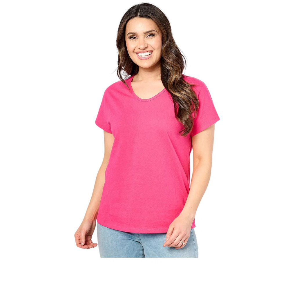 Denim & Co. Women's Essentials Cotton Jersey Sleeve Top Brt Fuchsia - Regular